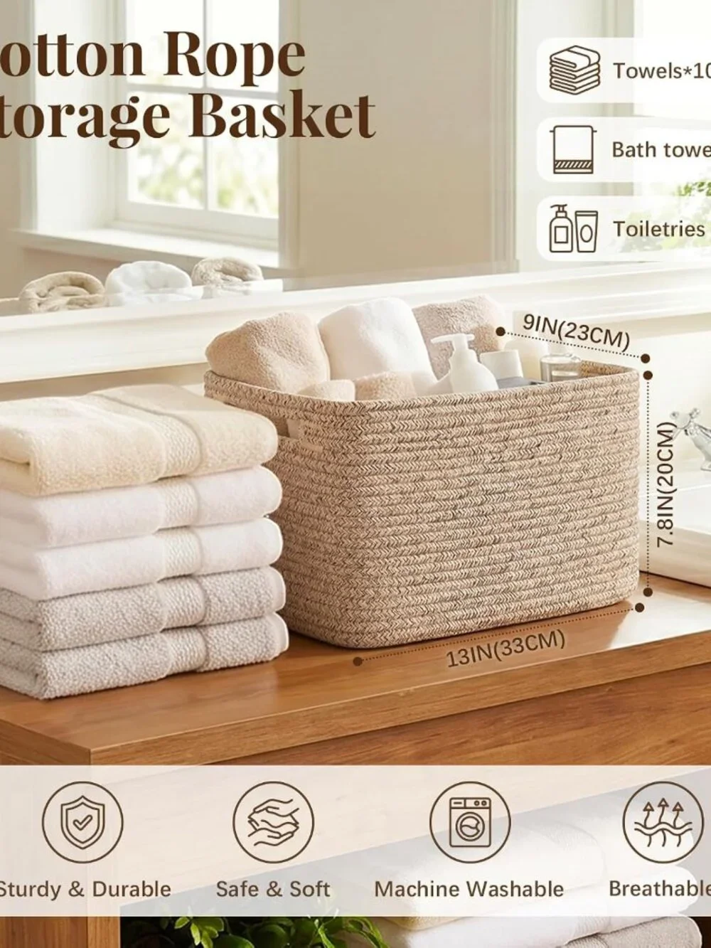 New 4Packs Natural Cotton Rope Storage Baskets for Organizing Toys, Clothes